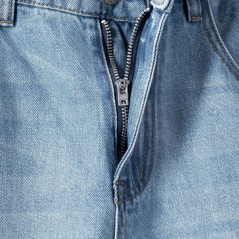 Summer Thin Ripped Jeans Mens Straight Breathable Washed Denim Trousers Casual Streetwear Harlen Ankle Length Pants Light Blue — image 7
