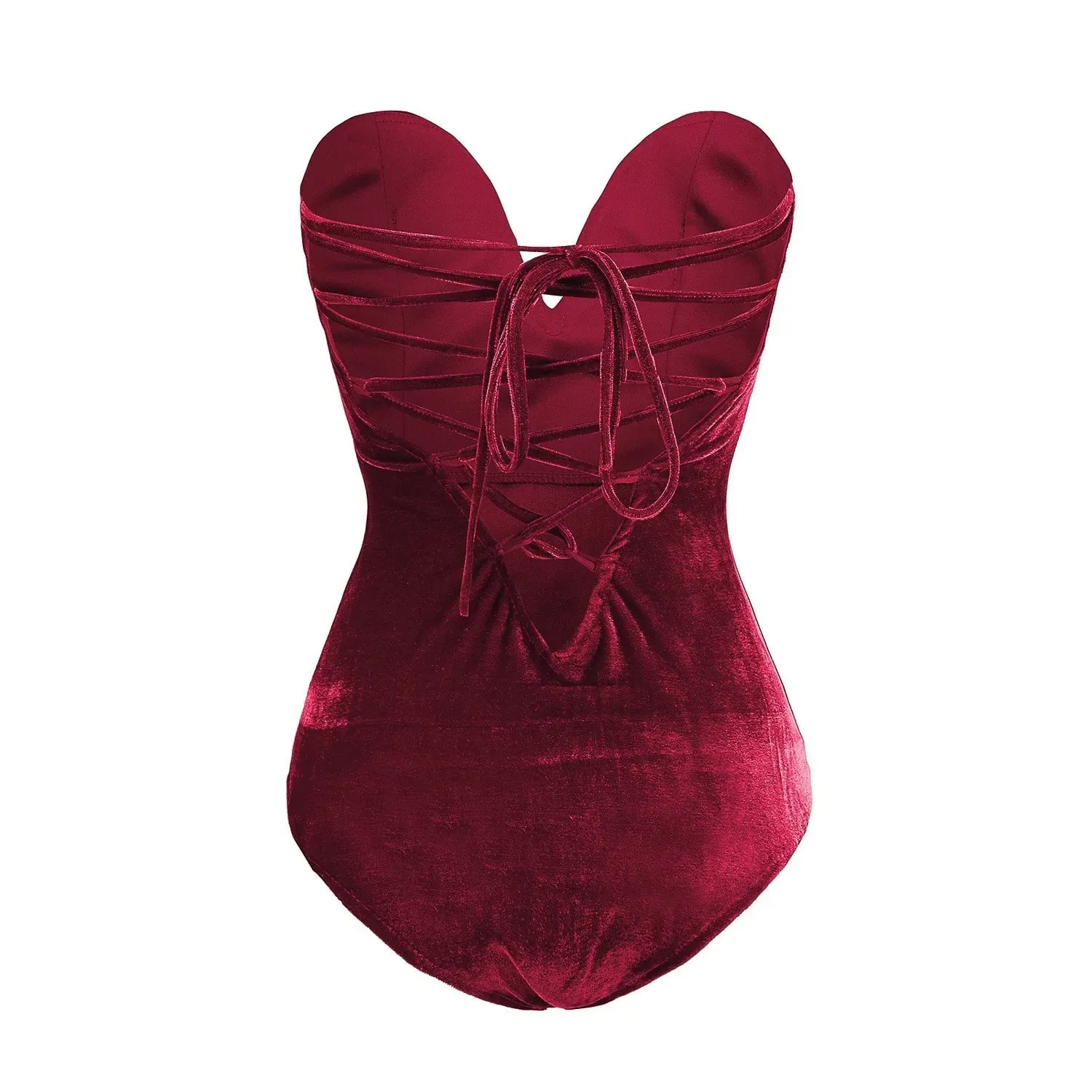 CM.YAYA Vintage Women Velvet Strapless Sleeveless Bodycon Bodysuits 2025 Spring Basic Sexy Party Evening Club Tops One Piece — image 3