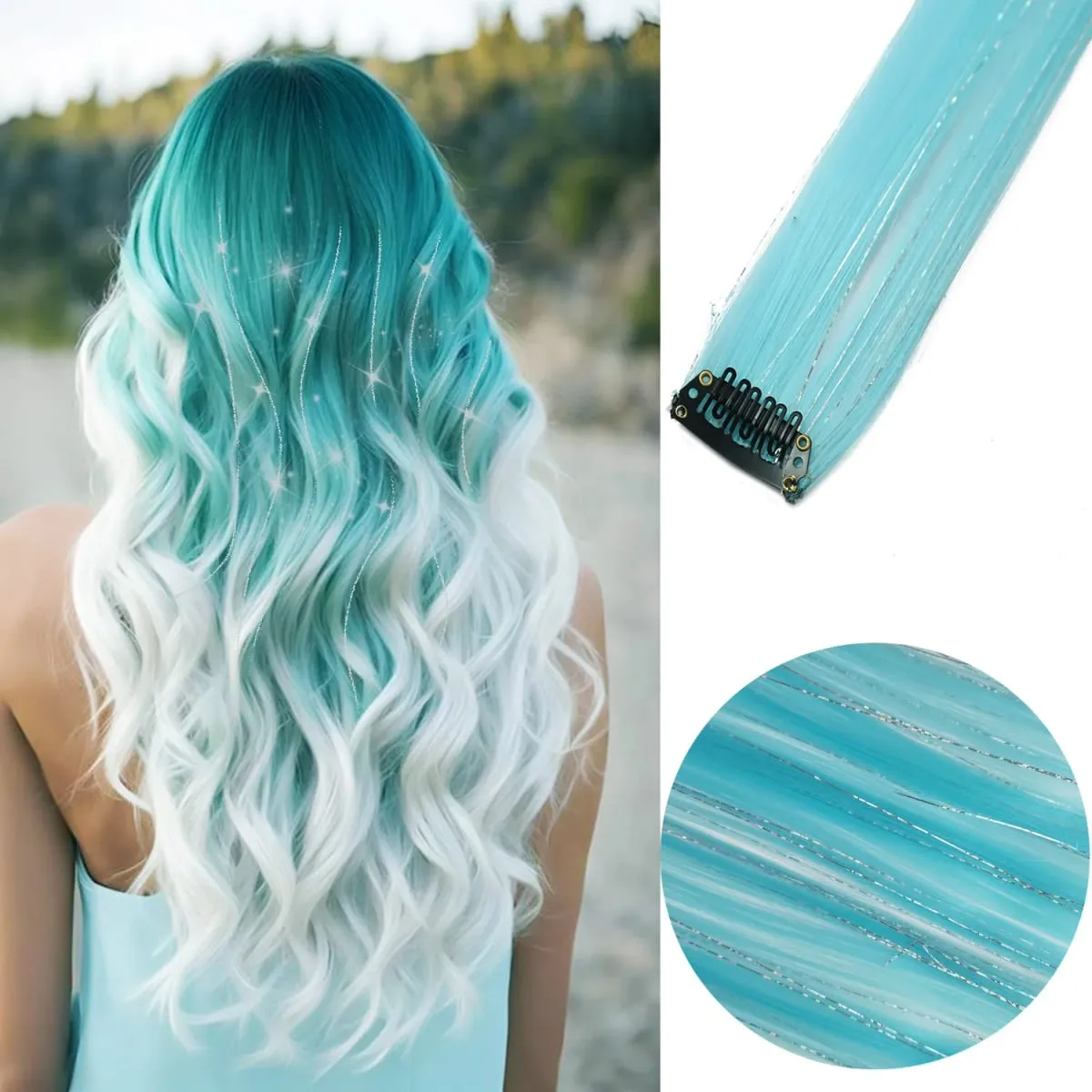 6pcs/pack Colored Party Highlights Clip in Hair Extensions 22 inches Multi-colors Straight Hair Synthetic Hairpieces