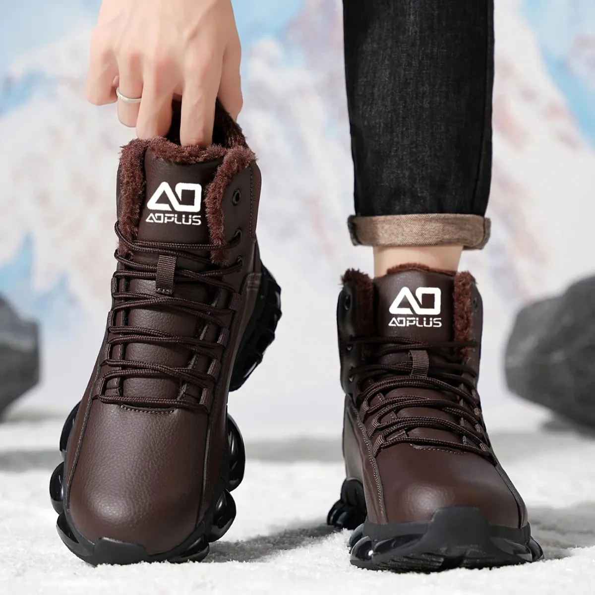 Men Autumn Winter High‑Top Fleece‑Lined Snow Boots Warm Casual Sneakers Non‑Slip Outsole for Hiking Outdoor Snow‑Day Activities — image 5
