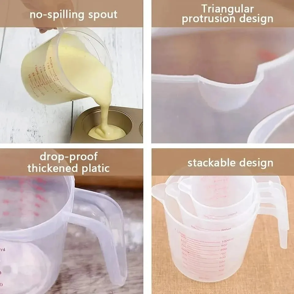 Kitchen Food Grade 0.25L 0.5L 1L Plastic Tip Mouth Pot Pour Spout Clear Measuring Cup Household Baking Scale Cup Kitchen Tool — image 4
