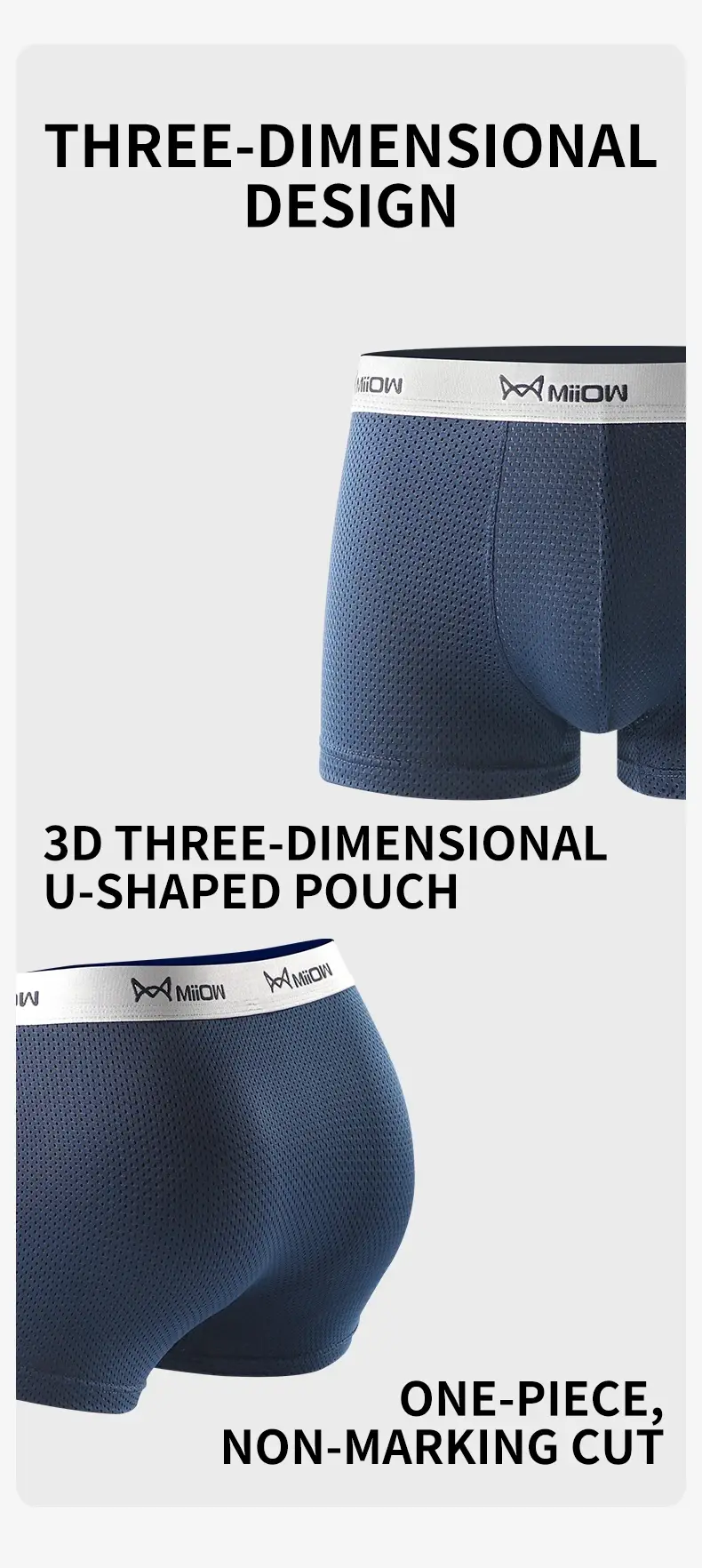MiiOW 3Pcs Ice Silk Men's Underwear Boxers Breathable Mesh Mens Underpants 7A Antibacterial Cotton Crotch Man Panties Boxers — image 5