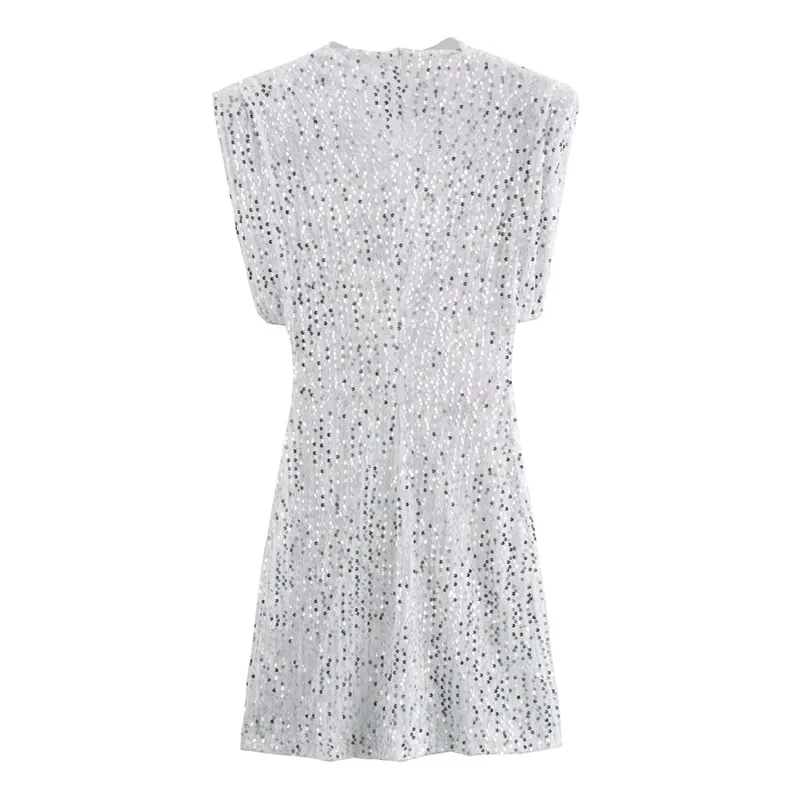 2026 Spring Women Sequined Party Dresses Shoulder Pad Sheath Mini Dress Sleeveless Valentine‘s Day Women Elegant Dresses