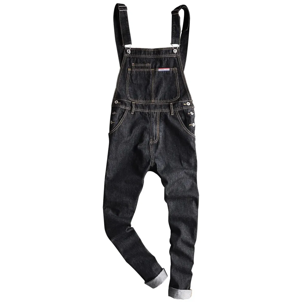 Men's Denim Bib Overalls Casual Working Clothing Black Cotton Jeans Pockets Cargo Coveralls Dungarees