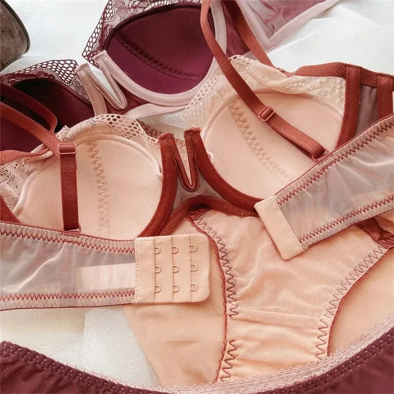 Summer Women Underwear Sexy Lace Deep V Push Up Bra Set Comfortable Underwie Bralette Female Plus Size Thin C D E Cup Lingerie — image 4