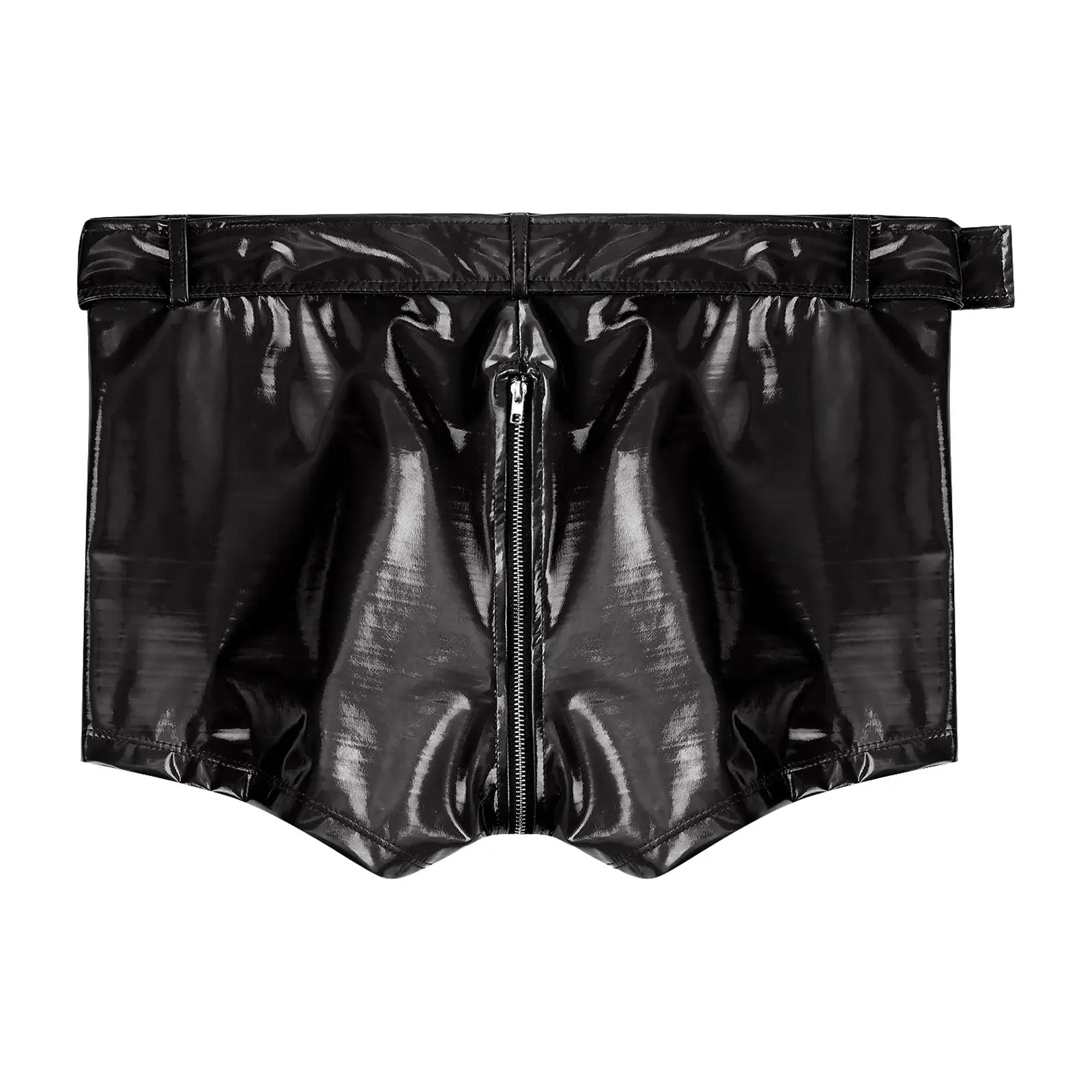 Men's Boxer Shorts Wet Look Latex PVC Leather Zipper Shorts Bottoms Bulge Pouch Boxer Brief Clubwear Party Hot Pants Nightwear