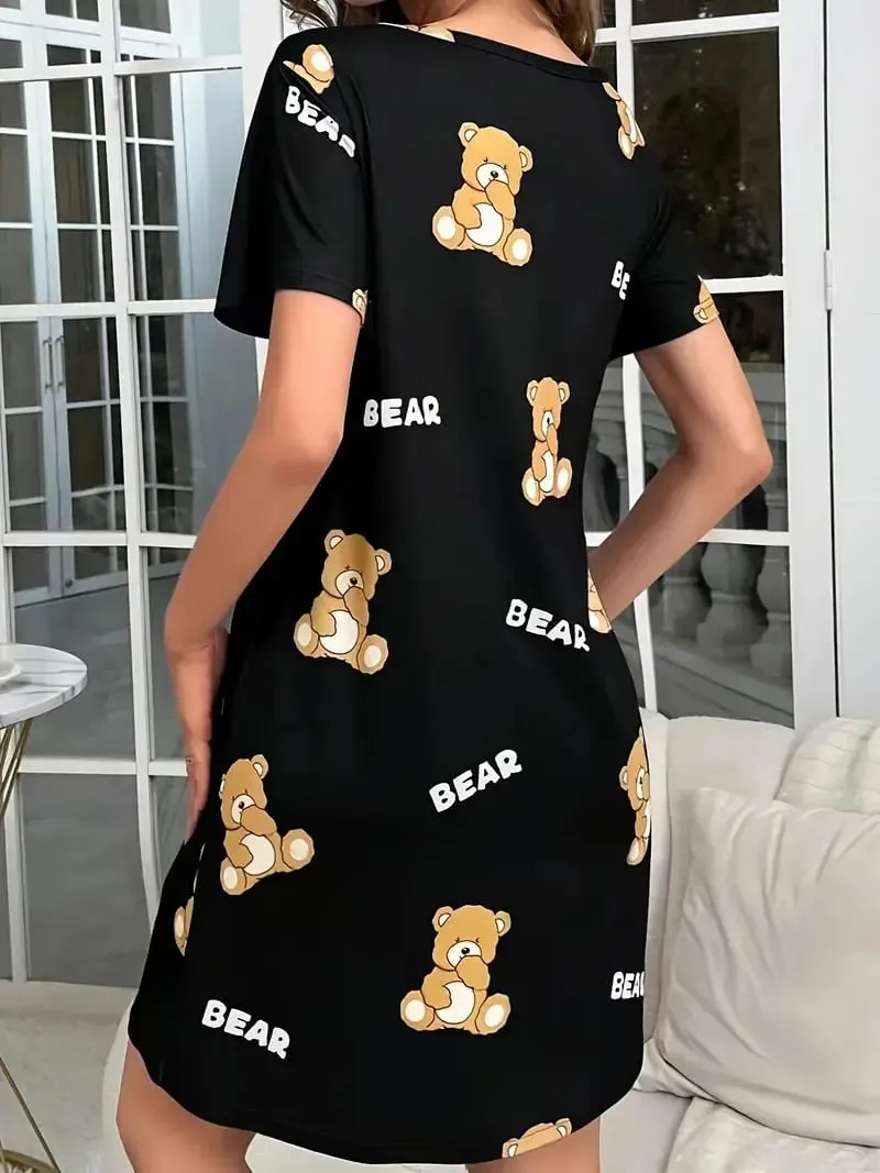 Women's Spring/Summer Fashion Bear Print Mid-Length Dress - Suitable for Daily Wear — image 4