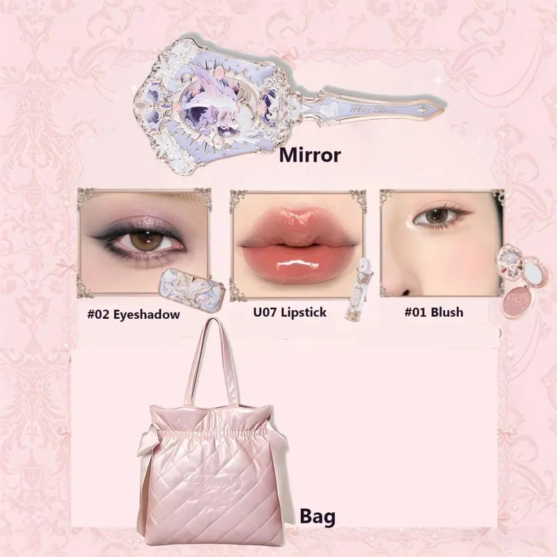 Flower Knows Knight Unicorn Complete Makeup Collection Shimmer Eyeshadow Silk Satin Blush Glazed Lipstick Face Beauty Gift Set