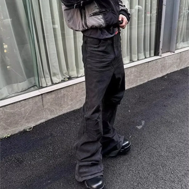 Y2K ウォッシュジーンズゴシックヴィンテージマイクロフレアミドルウエストジッパーパンツ女性男性ストリート高品質デザインセンスズボン — image 5