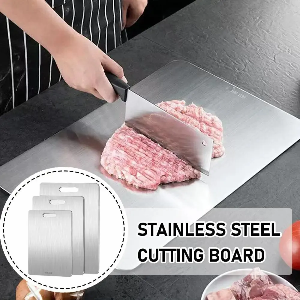 Placa de corte de aço inoxidável 1 peça-tábua de corte dupla face resistente para carne, legumes, amassar massa e preparação de cozinha — image 5