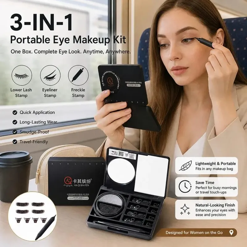 Waterproof 3 in1 Eyeliner Eyes Makeup Stamp Portable Lasting Smudge-Proof Stamp Ultra-Fine Natural Lower Eyelashes Makeup Tools