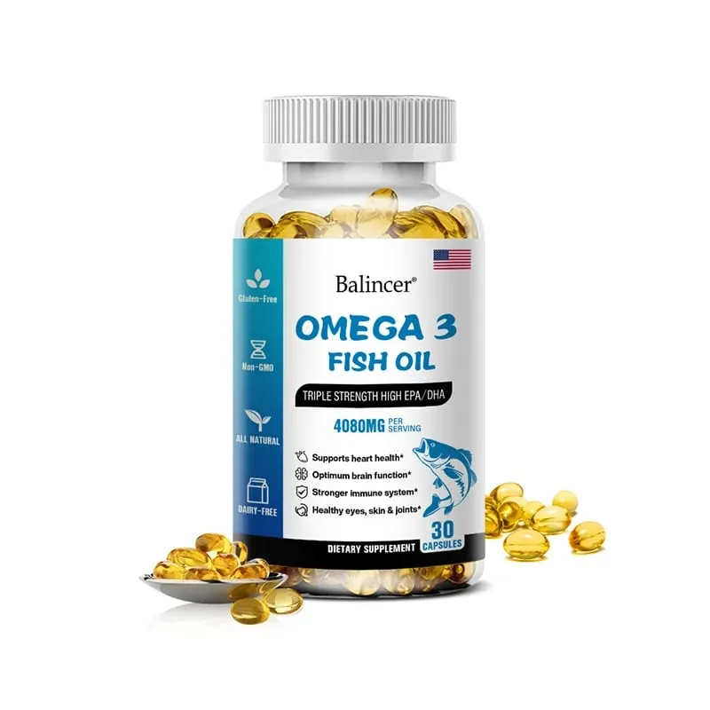 Balincer Wild Caught Omega 3 Fish Oil Softgels- Triple Strength High EPA 1200mg DHA 900mg Non-GMO Gluten Free Dietary Supplement