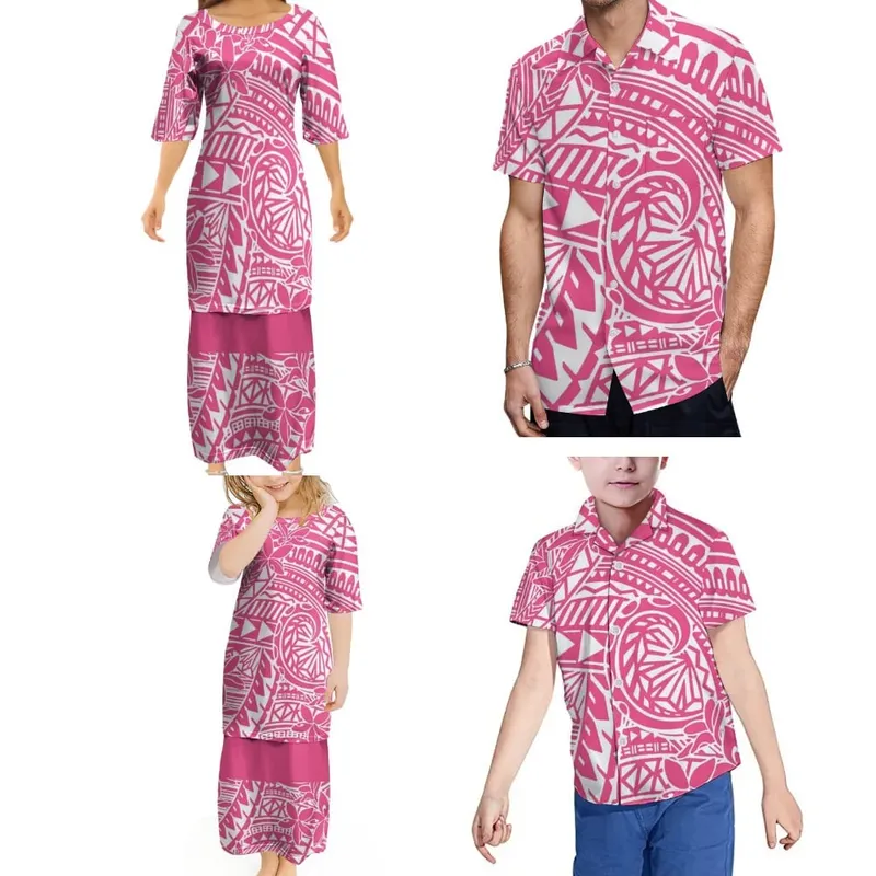 Polynesian Retro Tribal Print Ethnic Design Custom New Women'S Puletasi Men'S Shirt Adult Children Samoan Family Clothing — image 2