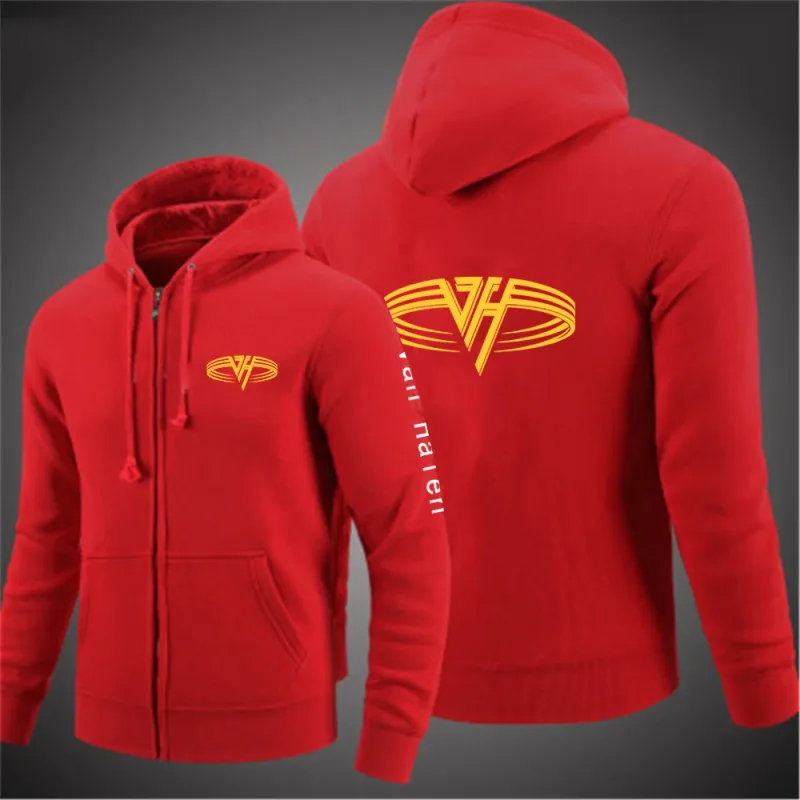 2024 Spring Autumn Van Halen Logo Printing Solid Color Classic Hooded Hoodies Men's Trendy Sports Casual Long Sleeve Loose Coat — image 8