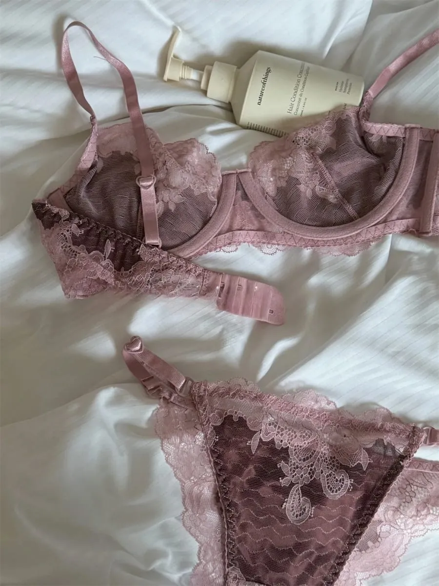 Lace girls underwear thin section glossy bra anti-sagging push up lingerie support large breasts show small bra set — image 6