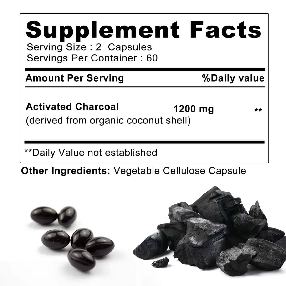 Activated Charcoal Capsules - Gut Health Digestive Health Bloating & Gas Relief Detox Colon Cleansing