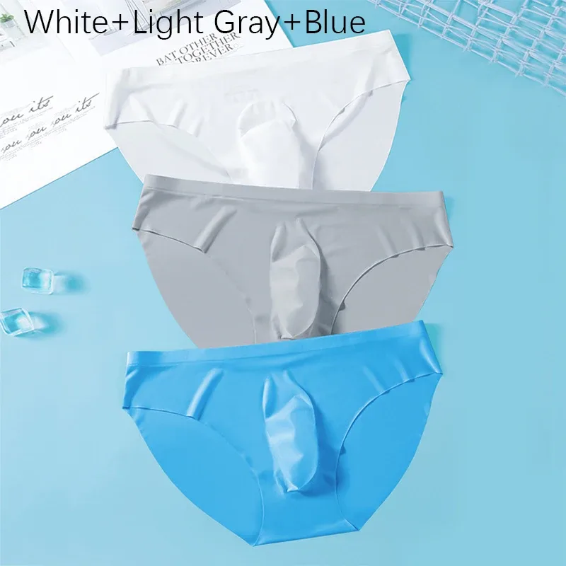 3PCS/lot Men's Ice Silk Briefs Ultra-thin Transparent Seamless Underpants 3D Pouch Sexy Quick Dry Breathable Underwear Panties — image 29