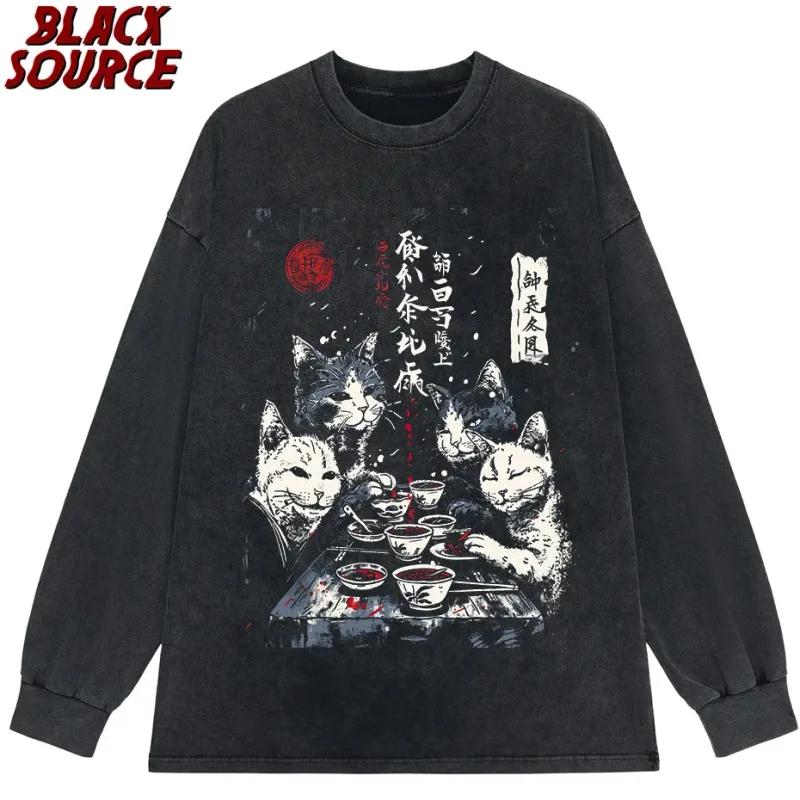 T0220 Cute Ramen Japanese Cat Hoodie, Unisex Cartoon Graphic Pullover Sweatshirt, Casual Streetwear Loose Fit Daily Wear — image 7
