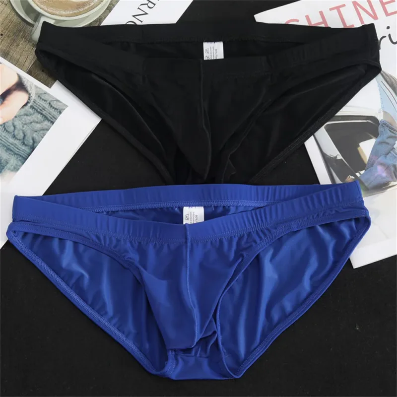 2Pcs Men's Ice Silk Briefs Panties Transparent Quick-dry Underwear Low Waist Solid Color Underpants Male Breathable Sport Shorts — image 26