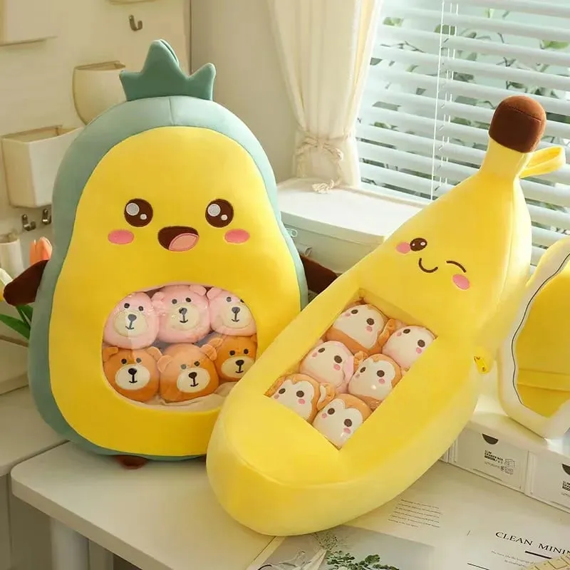 Six Small Toys Inside Cute Cartoon Fruit Plush Pillow Soft Stuffed Sofa Cushion Homdecor Pillow Backrest Children's Gift — image 4