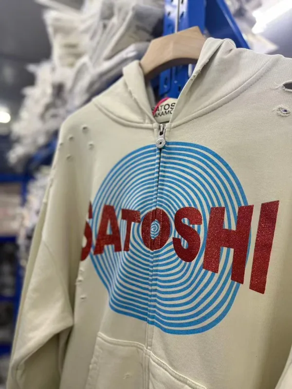New Arrival Satoshi Zip Hoodie Destroyed Hole Design Loose Cotton Casual Outdoor Jacket Tops — image 16