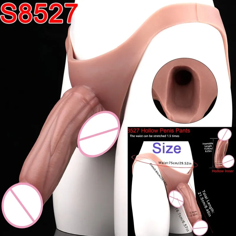 Mandlige Strap-On Long Hollow Dildo Ultra Realistic Penis Extend Sleeve Bukser насадка на член Mandlige Cock Cover Sexlegetøj — image 17