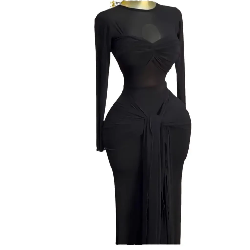 CM.YAYA Women Mesh See Though Long Sleeve Maxi Bowknot Long Dress 2025 Evening Sexy Club Party Evening High Street Dresses — image 7
