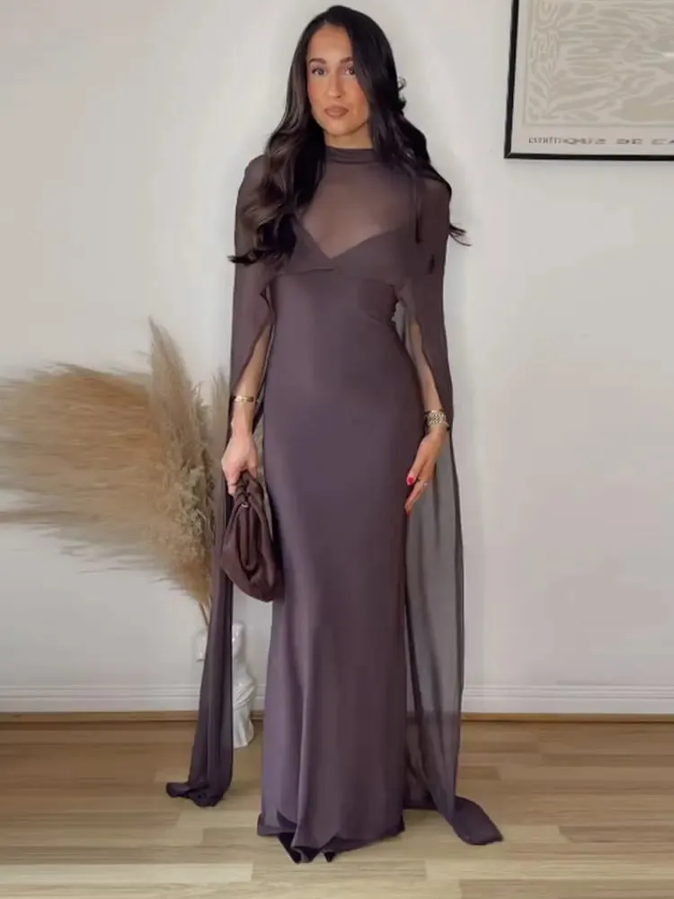 Abiti da sera da donna con mantello trasparente Elegante scollo a V sottile senza maniche Abito con pacchetto anca per donna 2026 Abiti da festa da donna — image 6