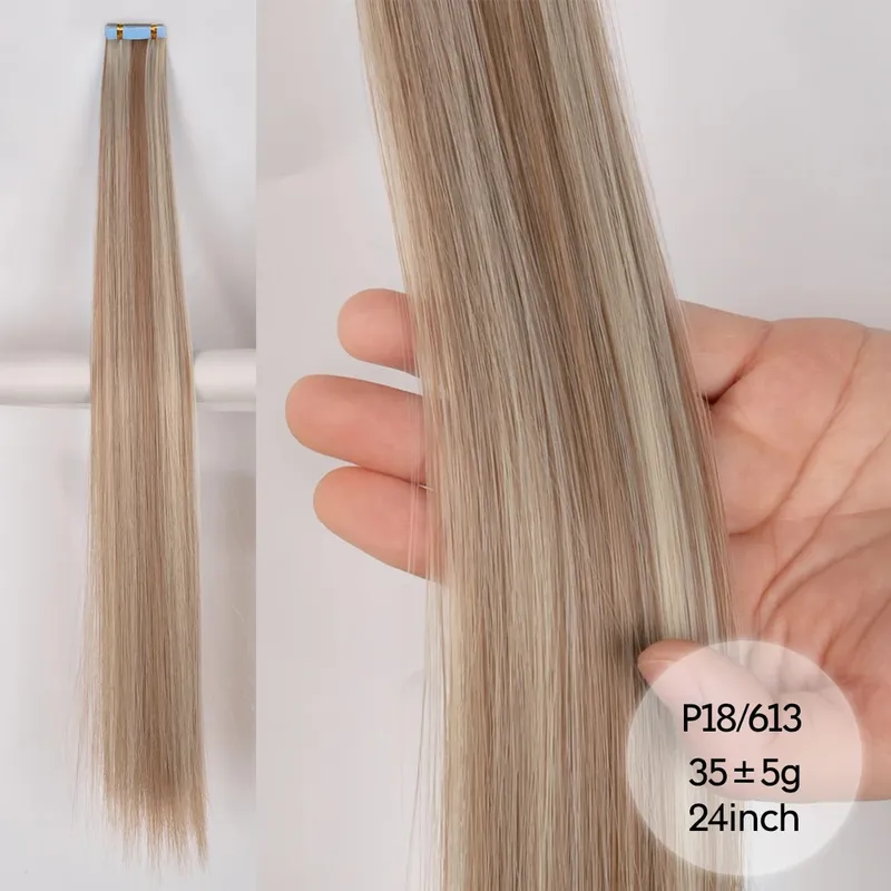 Tape In Straight Synthetic Hair Extensions Invisible Hand Tied Tape in Hair Natural Skin Weft Seamless Double-sided Adhesiv — image 20