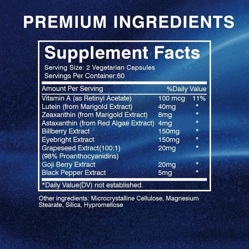 Supplément de lutéine - Vitamine A + Myrtille Eyebright + GO JI Wolfberry pour soulager la fatigue et la sécheresse oculairesCapsules — image 3