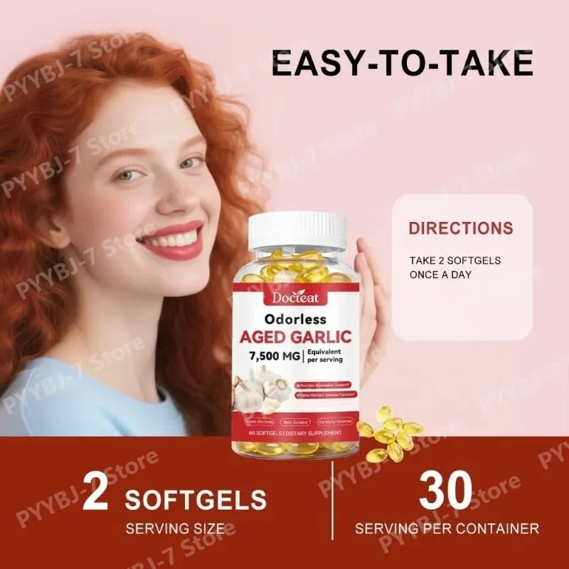 Lugtfri lagret hvidløgsekstrakt 7500mg 60 Softgels Ajo Envejecido Supplement Antioxidant & Immunstøtte Daglige hvidløgssoftgels — image 5