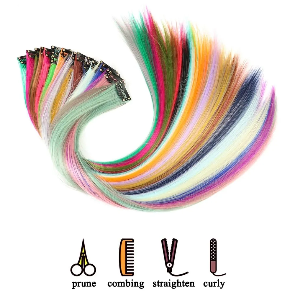 22Inches 6Pce/Set Y2K Style Multicolor Synthetic Straight Hair Gorgeous Pink Highlights Clip In Extensions For Party Cosplay — image 6