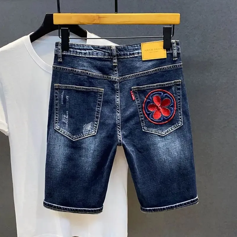 Men's Jeans Summer Dragon Embroidery Denim Shorts Fashion Street Styles Slim Fit Half Length Jean — image 3