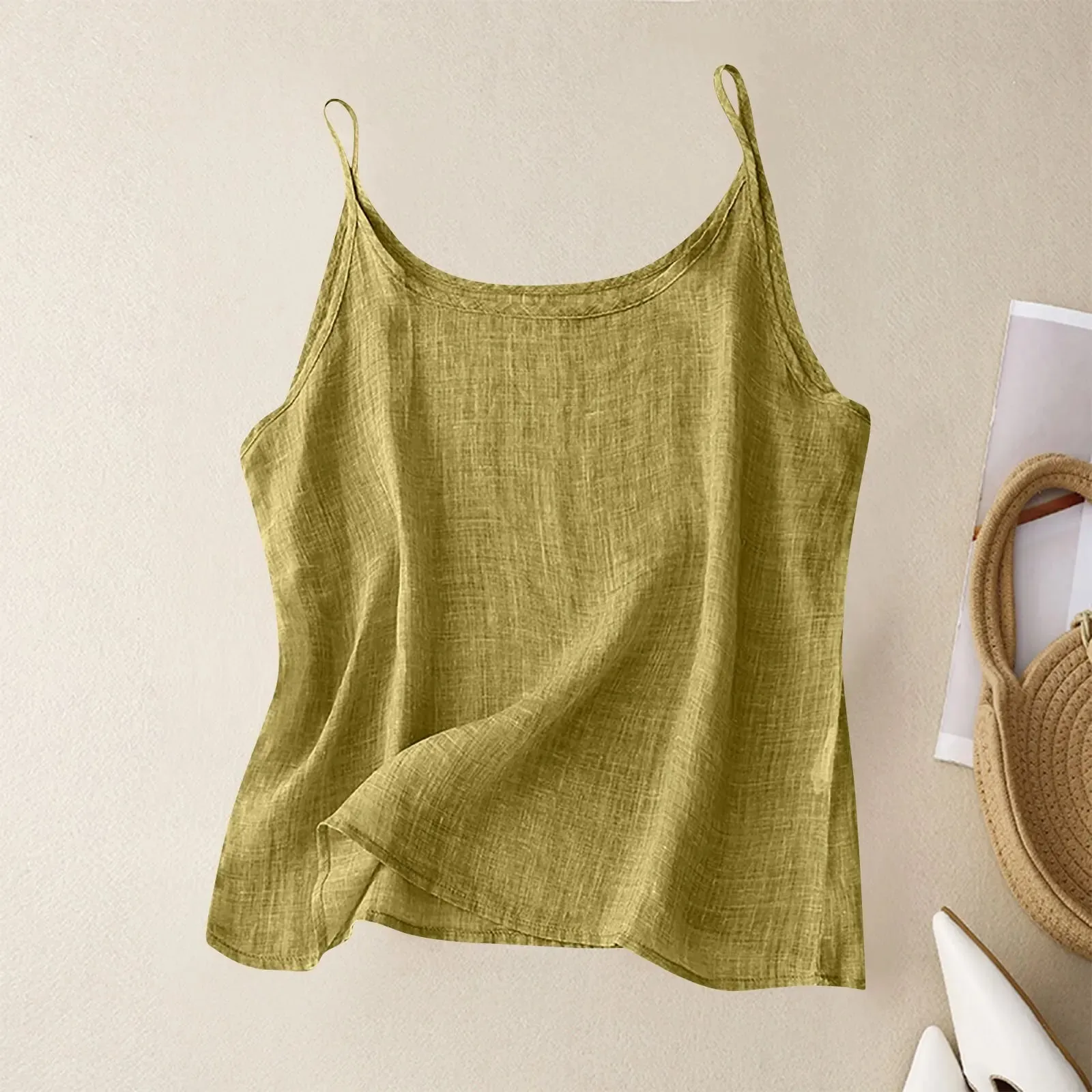 Vintage cotton and linen small camisole female summer thin bottoming vest loose thin cotton linen inner tops — image 5