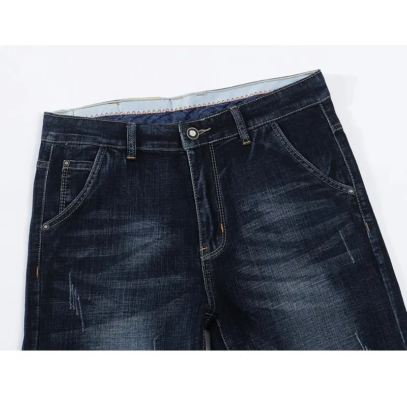 2025 Men Summer Shorts Jeans Men's Shorts Pants Dark Blue Straight Cut Denim Pants Streetwear Casual Stretch Mens Clorhing