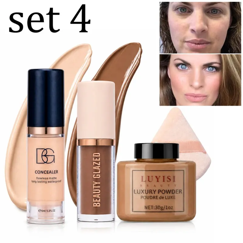 4pcs/Set:Concealer Contour Loose Powder&Puff Full Face Sculpting&Setting Kit Waterproof Long-Lasting Matte Effect Oil-Control. — image 7