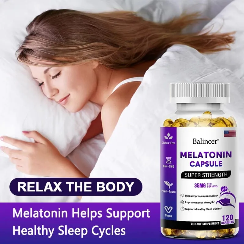 Contains 35 Mg Melatonin Capsules - Improve Insomnia Promote Sleep Quality & Alertness Help Deep Sleep 120 Capsules