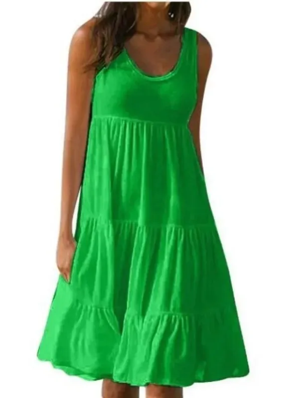 Oversized O Neck Sleeveless Ruffles Loose Beach Dress Women Boho Solid Color Plus Size Elegant Sundress Club Party Vestidos — image 7