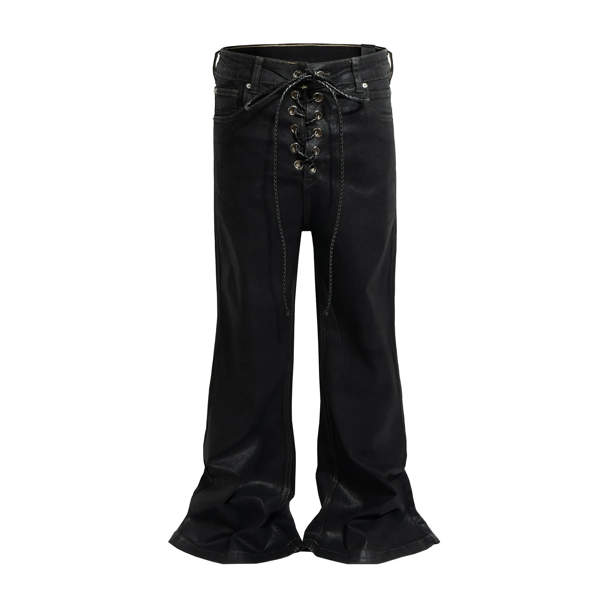 Rivestimento batik vintage Jeans svasati slim fit neri Nastro elasticizzato elasticizzato Y2k Jeans streetwear skinny casual con fondo a campana