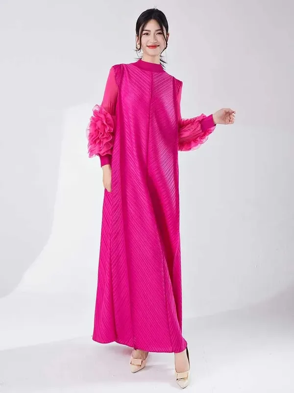Long Pleated Dress With Ruffles Sleeves Loose Solid Color Stitching Female Party Clothing Summer New Clothes 2DA5900 — image 6