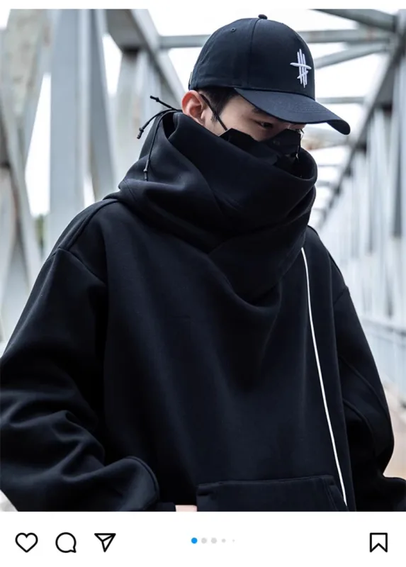 Autumn Men's Windbreaker Turtleneck Hooded Sweatshirts New Japanese Ninja Hoodies Women Line Print Oversized Y2K Vintage Hoodie — image 2