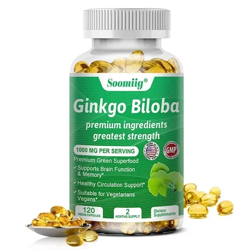Ginkgo Biloba 1000mg with Vitamin B Zinc Helps Maintain Memory & Cognition Herbal Dietary Supplement Gluten Free & Non-GMO