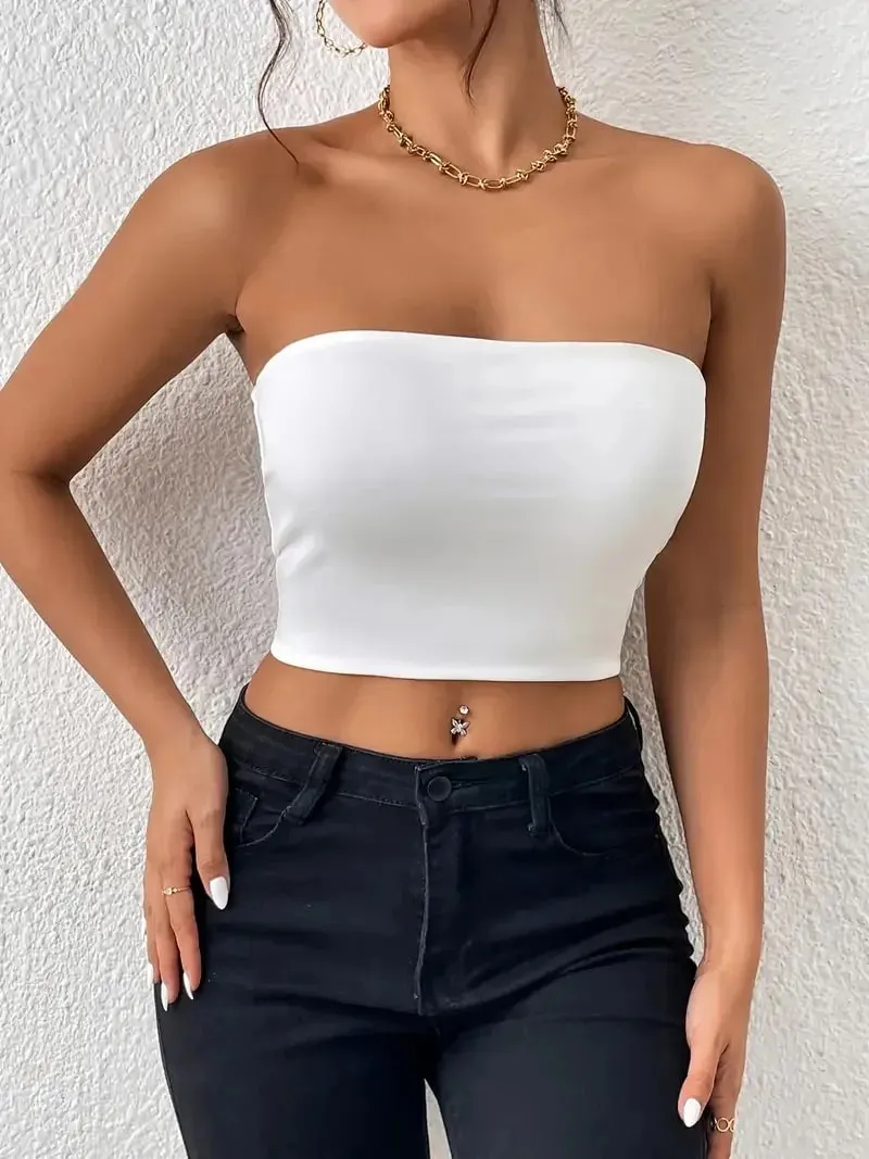 Strapless Tank Top Off-shoulder Crop Tops Women Summer Camis Solid Color Camisole Fashion Female Sleeveless Cropped Y2K Clothes