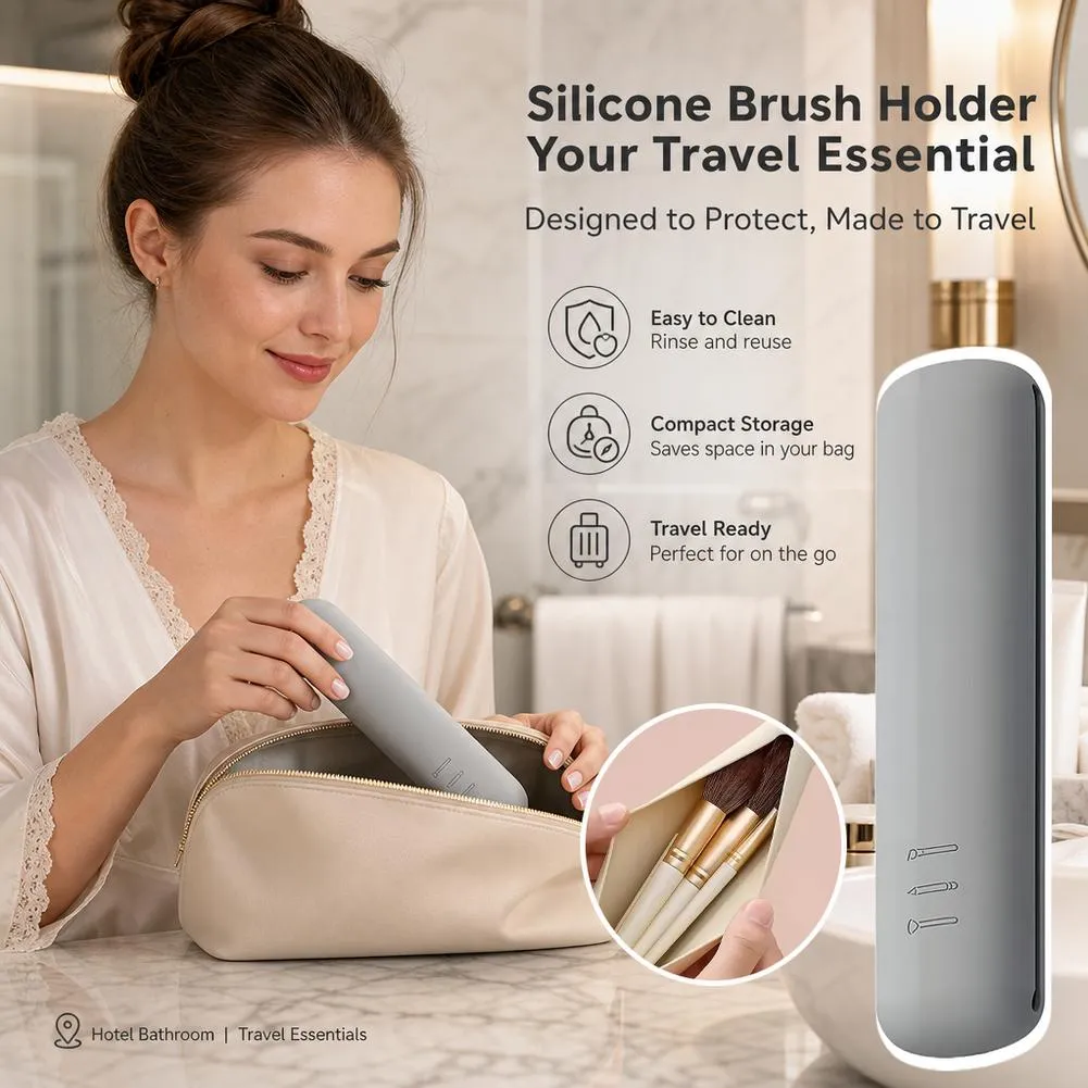 Silikone kosmetiske børster Opbevaringspose Rejse Makeup Børste Holder Makeup Svampe Etui Bærbart Makeup Værktøj Organizer — image 5