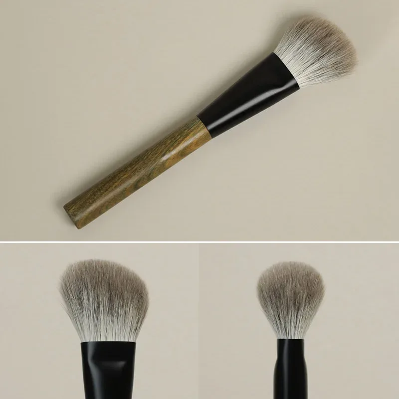 LT06 Professional Handmade Makeup Brushes Soft Goat Snow Fox Hair Angled Contour Brush Green Sandalwood Handle Make Up Brush — image 5