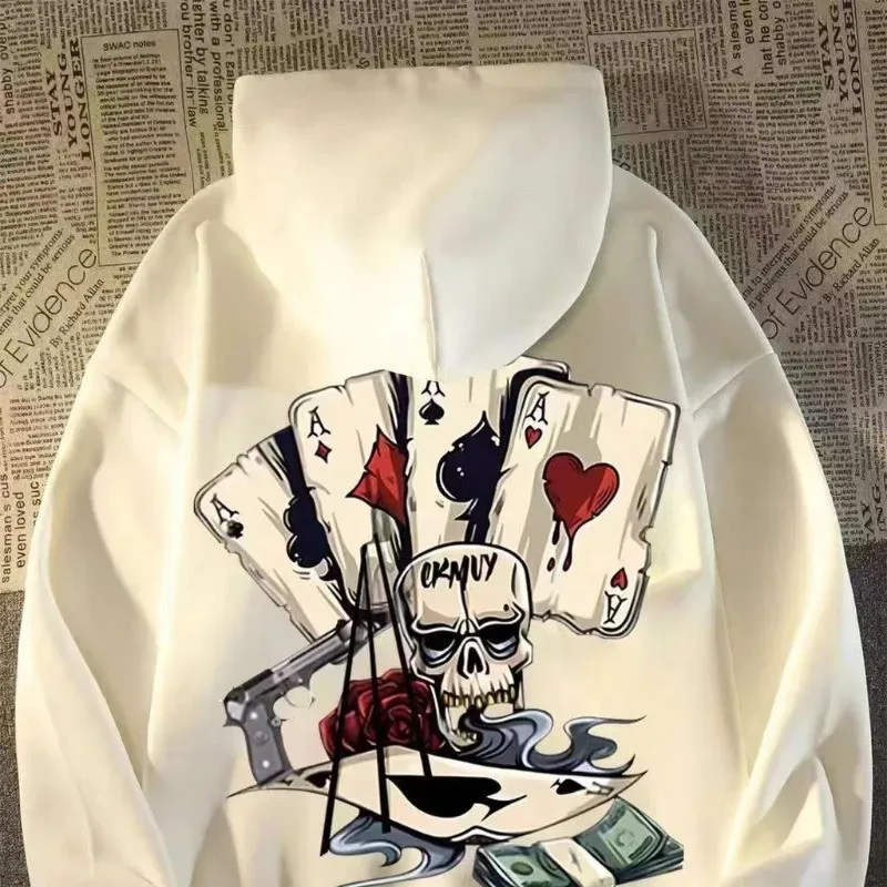 【M-8XL Hoodies】Autumn Men Pullover Hoodie Oversized Sweatshirt Fashion Loose Skeleton Poker Print Long Sleeve Couple Clothes — image 2