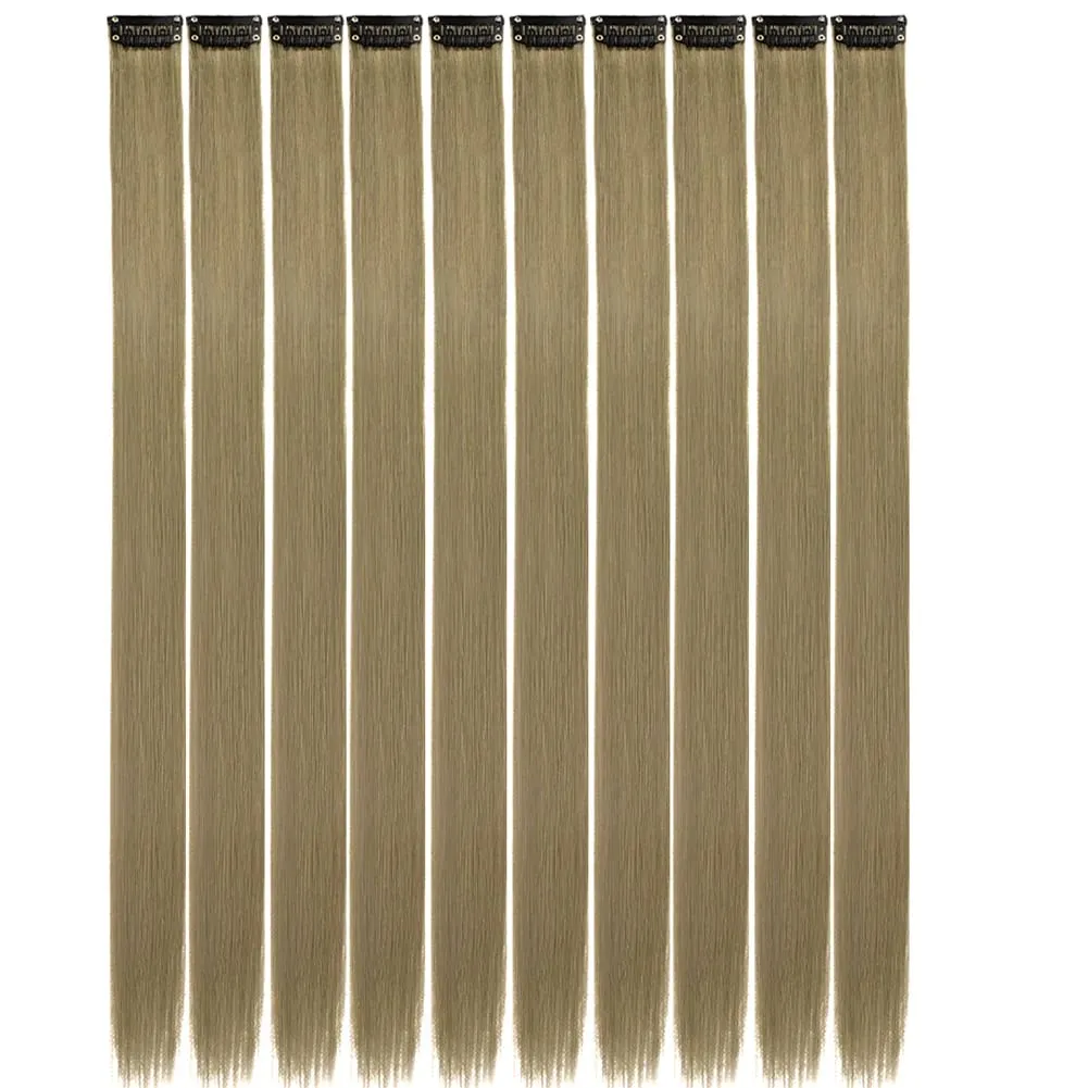 10PCS/Pack Colored Party Highlights Clip in Hair Extensions for Girls 22 Inches Omber colors Straight Hair Synthetic Hairpieces — image 48
