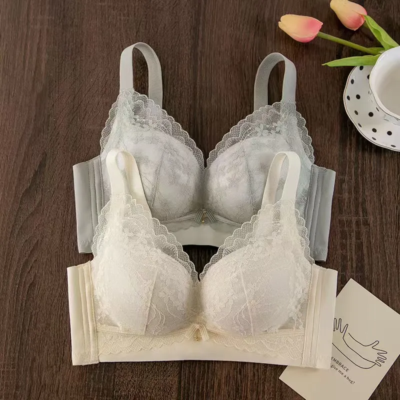 Bra Push-Up Tebal Renda Seksi untuk Payudara Kecil Anti-Kendur Boleh Laras Selesa Tanpa Wayar Pakaian Dalam — image 3