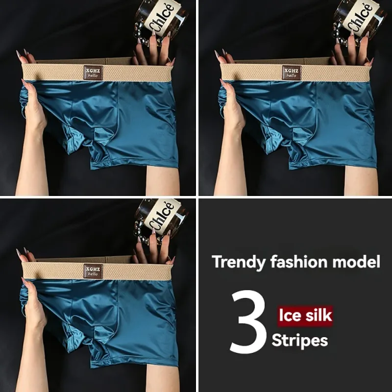 3PCS/Pack Luxury Ice Silk Satin-like Men's Panties Super Soft Boxer Homme Cool Breathable Comfortable Man Underwear Underpants — image 21
