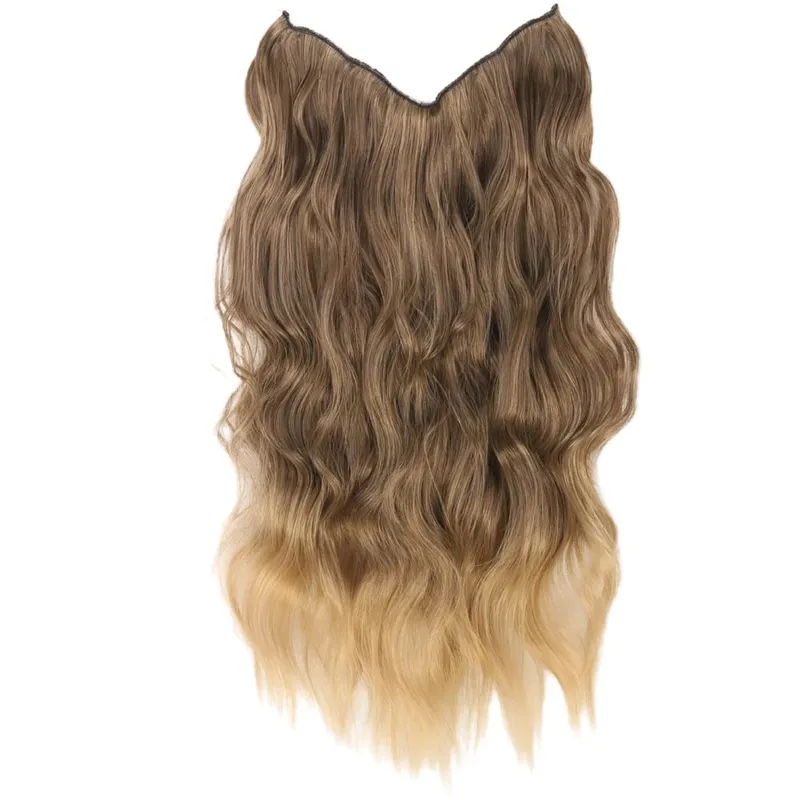 Black Halo Hair Extensions with Invisible Wire Adjustable Size 22inch Long Synthetic Wavy Curly Hairpieces for Women No Clip — image 16
